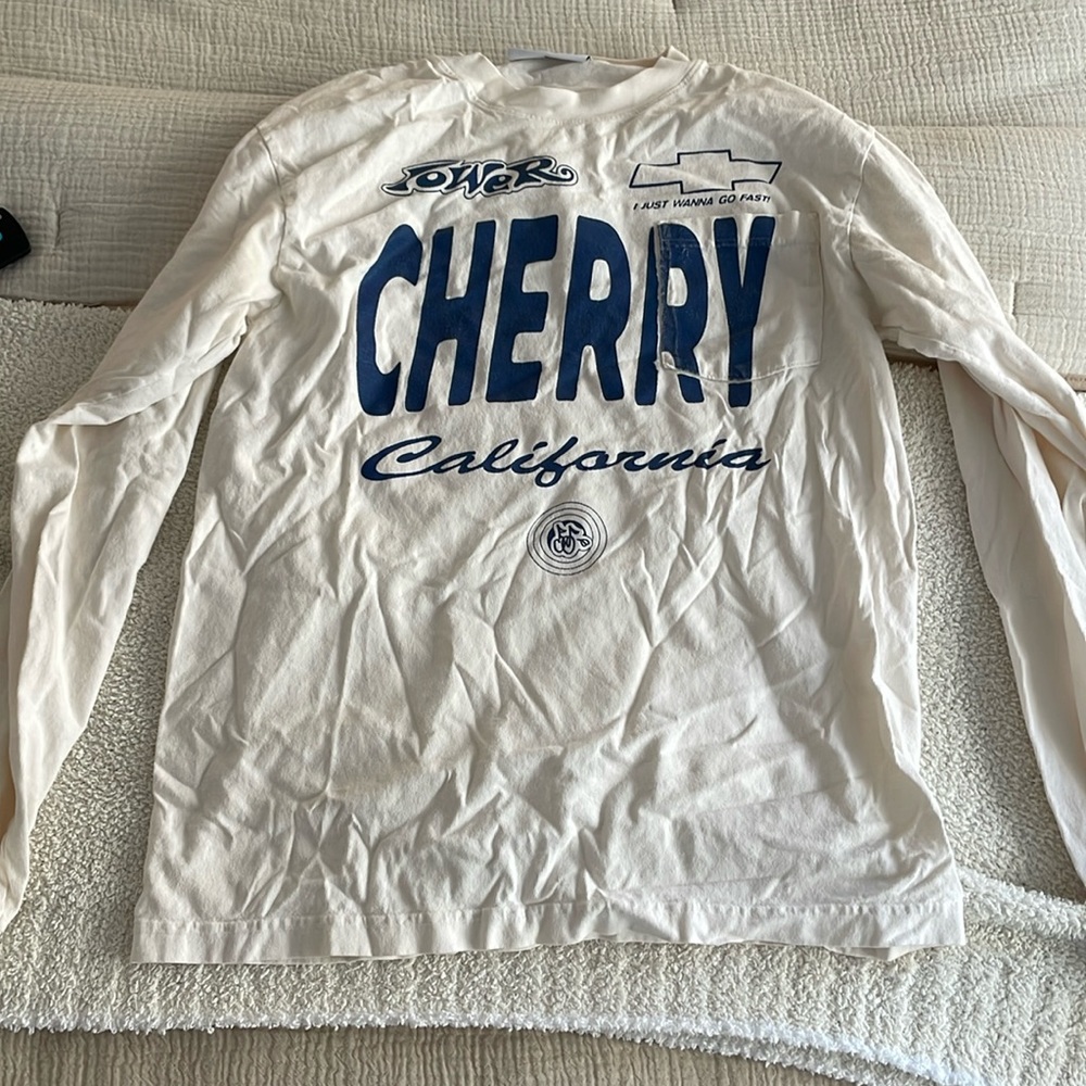 Cherry LA White Long Sleeve Tee with Blue Graphic